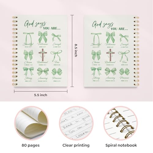 VONTP Bible Green Bow Christian Notebook Journal for Women, 5.5 x 8.3 Inch - color: 001-Green