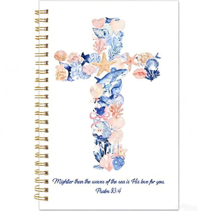 Cross Bible Journal Notebook, Christian Gifts for Women, Seashell Christian Spiral Note Book, Psalm 93:4 Religions Gifts Hardcover Journaling for Church Notes 5.5x8.3 Inch - color: Seashell Cross