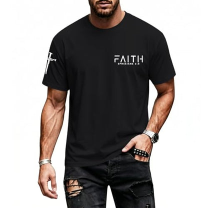 Christian Faith Cross Shirts for Men Jesus God Bible Verse Shirt Religious Inspirational Tshirts Graphic Cotton Tees - color: Black, size: Large