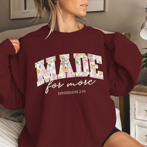 Christian Made for More Sweatshirts for Women Jesus Faith Bible Verse Shirt Oversized Inspirational Hoodie Pullover - color: Wine Red, size: Small