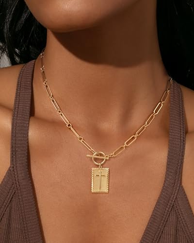 Robaice 14K Gold Plated Toggle Cross Necklace for Women - color: A Gold Cross Necklace