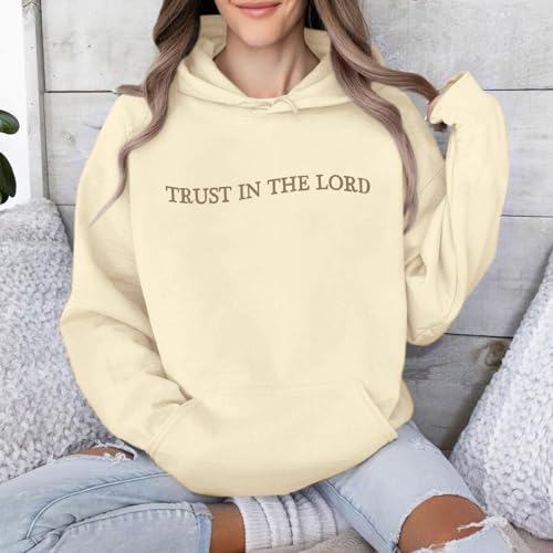 UNIQUEONE Trust in the Lord Christian Hoodies - Faith Religious Graphic Sweatshirts Women Bible Verse God Pullover Tops - color: Apricot, size: Large
