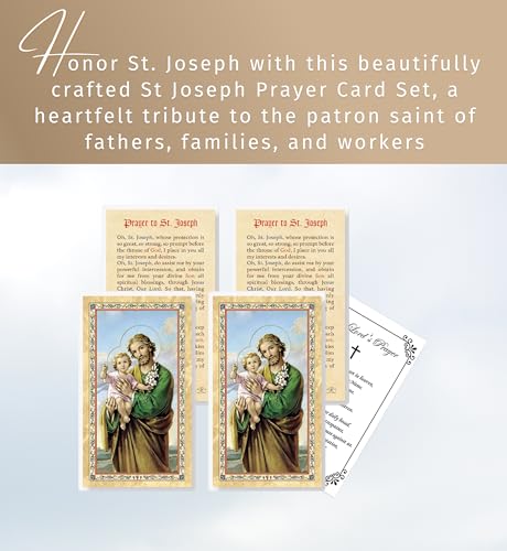 St. Joseph Prayer Cards - Laminated Set of 4, Made in Italy - Patron of Fathers & Families - 5 Item Set