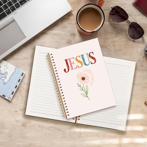 Christian Jesus Daisy Floral Notebook Journal, Prayer Journal for Women, Boho Christian Bible Spiral Hardcover Notebook for Church Notes Study Office Work, 5.5x8.3 Inch - color: Daisies & Christian Motif