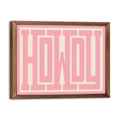 SEHSUVC Pink HOWDY Western Canvas Wall Art, Vintage Farmhouse Ranch Cowboy Wall Decor, Wood Framed Cute Coquette Preppy Girls Aesthetic Room Decor Gifts for Bedroom Living Room Home Decor 8x10inch - color: Pink howdy