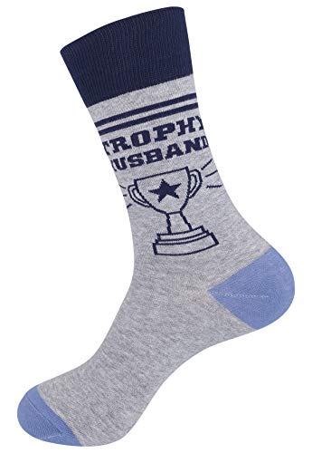FUNATIC Crazy Socks with Funny Sayings - Novelty Gift for Men, Women, Adult - color: Trophy Husband