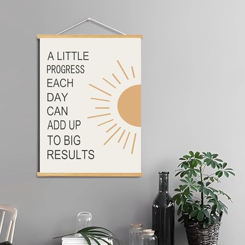 BAEMEFLE Positive Affirmations Inspirational Sunshine Wall Art, Boho Classroom Decor, Therapy Office & Classroom A Little Progress Each Day Add Up to Big Results Motivational Poster Hanger Frame for Kids Room Nursery Playroom Decor, 12x16 Inch (sun, 16"L