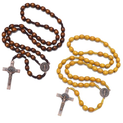 KOMI Handmade Wooden Catholic Rosaries, Rosary Beads Necklace Wood Christian Prayer Beads Catholic Christian Gift - style: Rosary#1#2