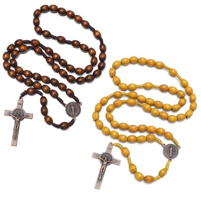 KOMI Handmade Wooden Catholic Rosaries, Rosary Beads Necklace Wood Christian Prayer Beads Catholic Christian Gift - style: Rosary#1#2