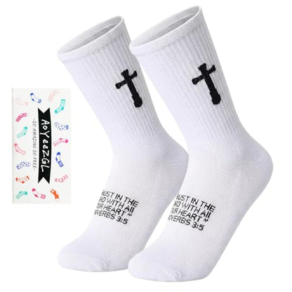 Unisex Cross Socks,Gifts for Christian On Easter and Christmas - color: Proverbs 3:5 - White