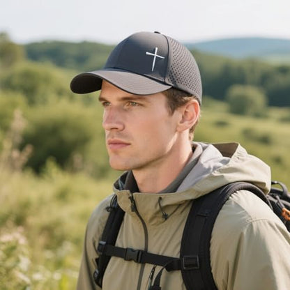 Christian Cross Hat for Men, Quick Dry Baseball Cap, Faith Gift Hats - color: Dark Grey