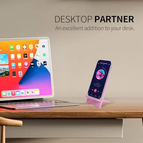 Cell Phone Stands, Desktop Stand, Luxury Nature Wood Simple Phone Stand, Compatible with iPhone & All Cell Phones, Ultra-Stable, Portable & Non-Slip Design, 2 Pieces, Pink - color: Pink