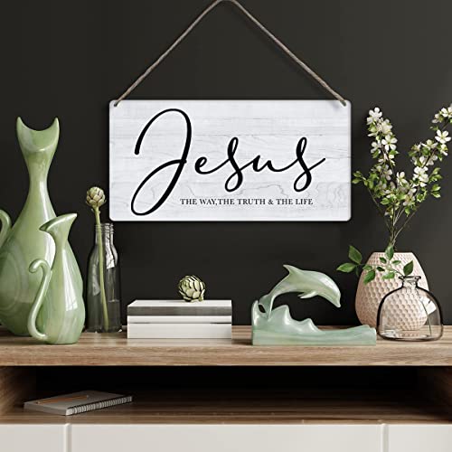 Bible Verse Home Wall Décor Jesus the Way Truth Life Wood Signs Rustic Hanging Wall Plaque Wooden Christian Religious Sign