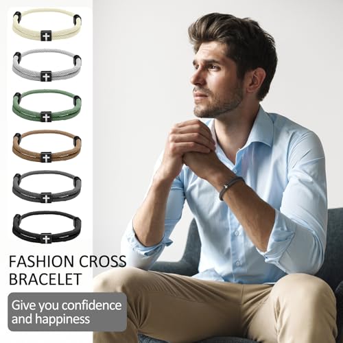 Landical 6 Pcs Cross Bracelet Men Adjustable Braided Rope - color: Fresh color