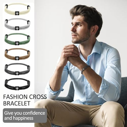 Landical 6 Pcs Cross Bracelet Men Adjustable Braided Rope - color: Fresh color