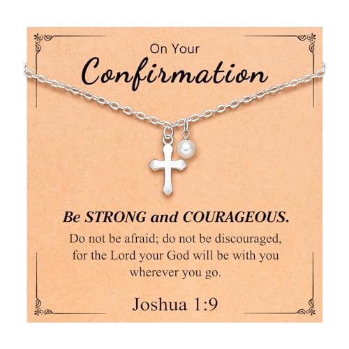 Pearl Cross Necklace Christian Gifts for Girls Easter Confirmation Baptism Gifts
