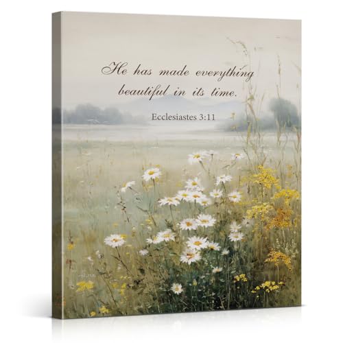 Christian Bible Verse Wall Art Decor Scripture Ecclesiastes 3:11 Landscape Print Picture Painting Vintage Religious Wall Decor for Prayer Room Farmhouse 8x10 Inch Canvas Framed - color: color-J