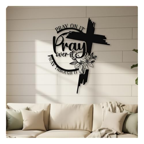 Anqililich bible Iron Christian Metal Cross Wall Decor crossArt - with Sacred Flower & Cross, Farmhouse Religious Wall Sculpture for Living Room, Patio, Office, Home Decor (black b) - color: Black B