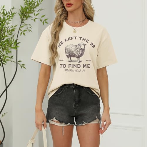 Christian Shirts He Left The 99 to Find Me Shirt Women Jesus Religious Tshirt Bible Verse Graphic Tees God Tops - color: Apricot, size: Medium