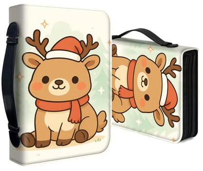 Bible Cover for Women Large PU Leather Zippered Bible Case with Handle and Cute Christmas Reindeer Design, Christian Bible Cover for Girls & Women, Cover Fits Standard 9.5"x7.5"x2.3" Bible - color: Cute Christmas Reindeer
