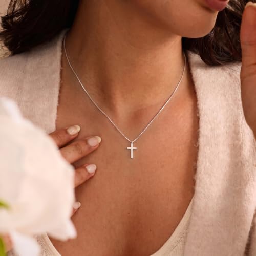 925 Sterling Silver Cross Necklace for Women,1.0MM Box Chain Cross Necklace - color: Silver-18