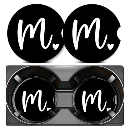 2PCS Initial M Car Cup Holder Coasters Neoprene Universal 2.75" - color: Initial M