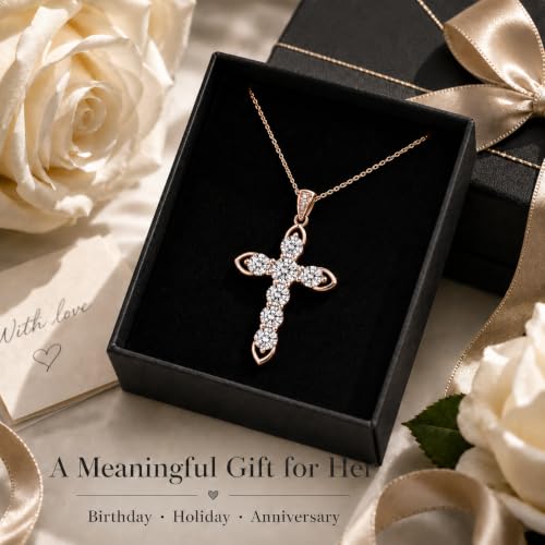 Cross Necklace 18k Gold Plated Christian Faith Jewelry Gift for Women - color: Cross-Rose Gold