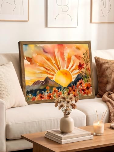LBTZEVIR Framed Boho Sunset Wall Art 16x12 Inch Painting Poster Prints - color: The Sun, size: 16"L x 12"W