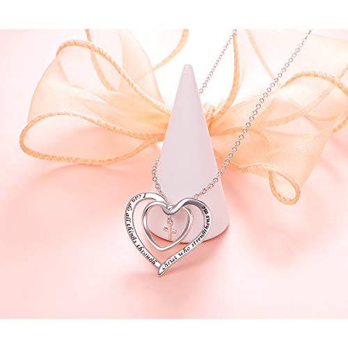 S925 Sterling Silver Christian Cross Heart Faith Bible Verse Necklace Rings - style: I can do all things through christ who strengthens me