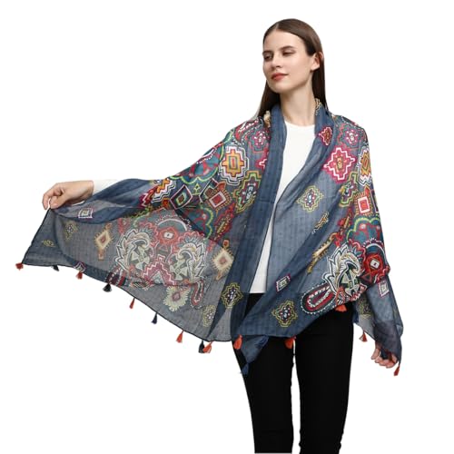 Yeieeo Boho Scarf for Women Lightweight Floral Printed Scarf Fall Winter Fashion Fringed Shawl - color: Floral 3