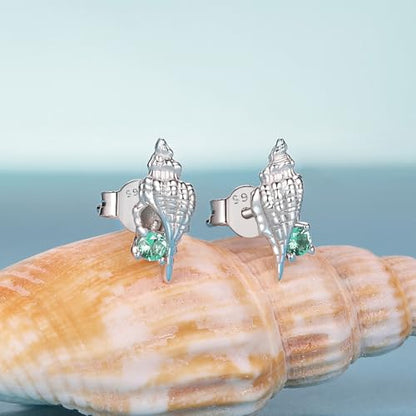 Cute Stud Earrings for Women Dachshund Koi Fish Sea Star Sea Turtle Sea Conch Earrings 14K Gold Plated Dainty Stud Earring funky Jewerly - color: silver sea turtle conch