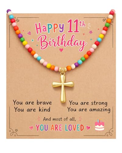 PINKDODO Colorful Bead Cross Necklace Happy 8th 9th 10th Birthday Gifts - style: 11th birthday