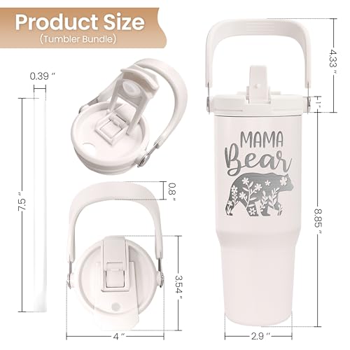 Mom Tumbler 30oz, Mama Bear Tumbler Stainless Steel Insulated Coffee Travel Mug with Handle & Flip Straw Lid, Gifts for Mommy, Presents for Mom for Christmas Birthday Mothers Day Valentines - color: Mom 1