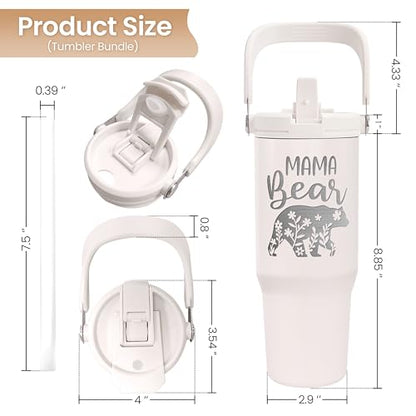 Mom Tumbler 30oz, Mama Bear Tumbler Stainless Steel Insulated Coffee Travel Mug with Handle & Flip Straw Lid, Gifts for Mommy, Presents for Mom for Christmas Birthday Mothers Day Valentines - color: Mom 1
