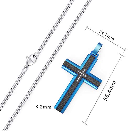 Holizaly Men's Cross Necklace 316L Stainless Steel Pendant White/Gold/Black/Blue Rolo Chain-Gift Box Included - color: Blue Black-A