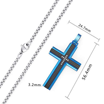 Holizaly Men's Cross Necklace 316L Stainless Steel Pendant White/Gold/Black/Blue Rolo Chain-Gift Box Included - color: Blue Black-A