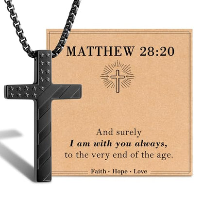 Tarsus Christian Faith Gifts - Cross Necklace for Boys Teens - style: MATTHEW 28:20