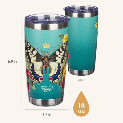 Christian Art Gifts Stainless Steel Vacuum Insulated Tumbler 18 oz - color: Teal/Hope