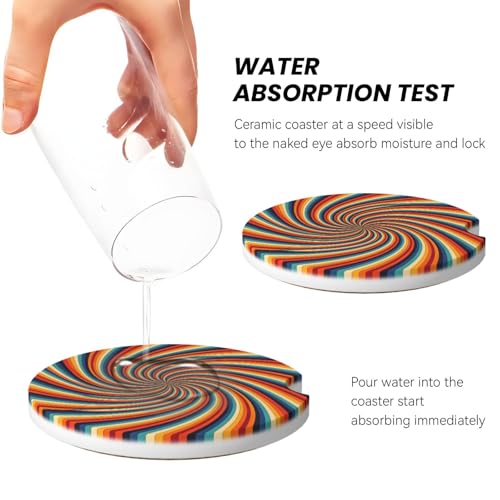 Swirl Stripe 2 Pcs Car Cup Holder Coasters Absorbent Ceramic Coaster - color: Brown