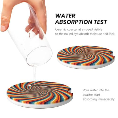 Swirl Stripe 2 Pcs Car Cup Holder Coasters Absorbent Ceramic Coaster - color: Brown