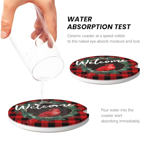 Christmas Cardinal Car Cup Holder Coasters 2 Pack 2.63" for Women - color: Red