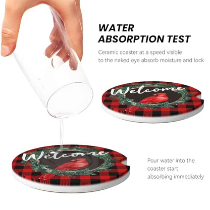 Christmas Cardinal Car Cup Holder Coasters 2 Pack 2.63" for Women - color: Red