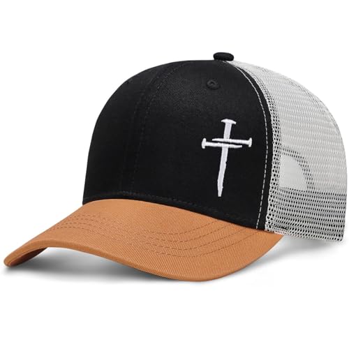 Christian Jesus Cross Hat - Faith Hats for Men Women - Religious Gifts for Thanksgiving Christmas - color: Cross/Black Orange