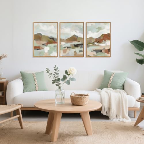 CHDITB Abstract Wall Art, Neutral Pastel Illustration Framed Canvas Poster, Modern Artwork For Walls, Minimalist Wall Art 3 Pieces, Mountain Painting For Living Room Bedroom Dining Room Decor 12X16 - color: Abstract A