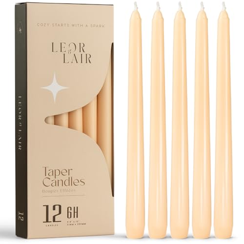Leor & Lair Beige Taper Candles, 12 Pack, 10" Long Candlesticks, Unscented - color: Beige