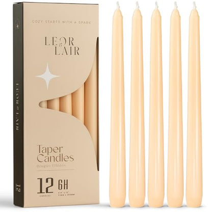Leor & Lair Beige Taper Candles, 12 Pack, 10" Long Candlesticks, Unscented - color: Beige