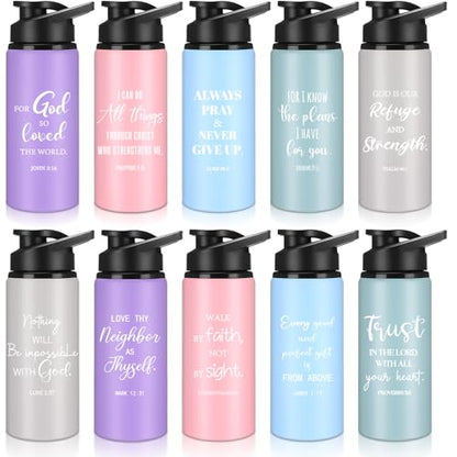 10 Pcs Christian Aluminum Water Bottles, Light Colors, English - color: Light Colors, style: English