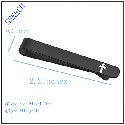 BEKECH Faith Christian Jewelry for Men - Cross Tie Clip Gift for Him, Boss, Coworkers, First Communion - color: Black