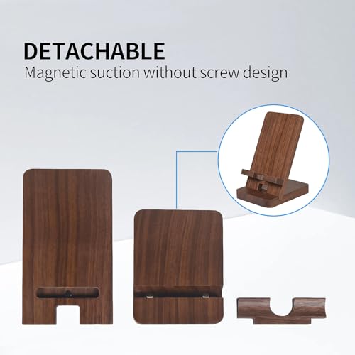 LUCKY BEAN Wood Phone Stand, Desktop Wooden Phone Holder, Portable Office Phone Stand for Desk, Wood ipad Stand， Compatible with iPhone & All Cell Phones (Walnut) - color: Walnut
