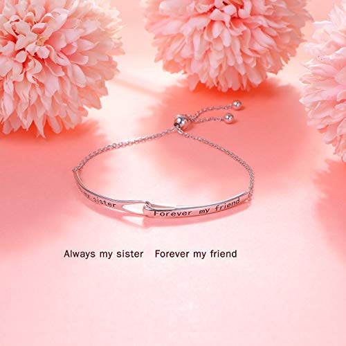 Sterling Silver Engraved Inspirational Adjustable Infinity Bracelet Graduation Gift for Mother Sister Best Friend Jewelry for Women - style: Always my sister Forever my friend